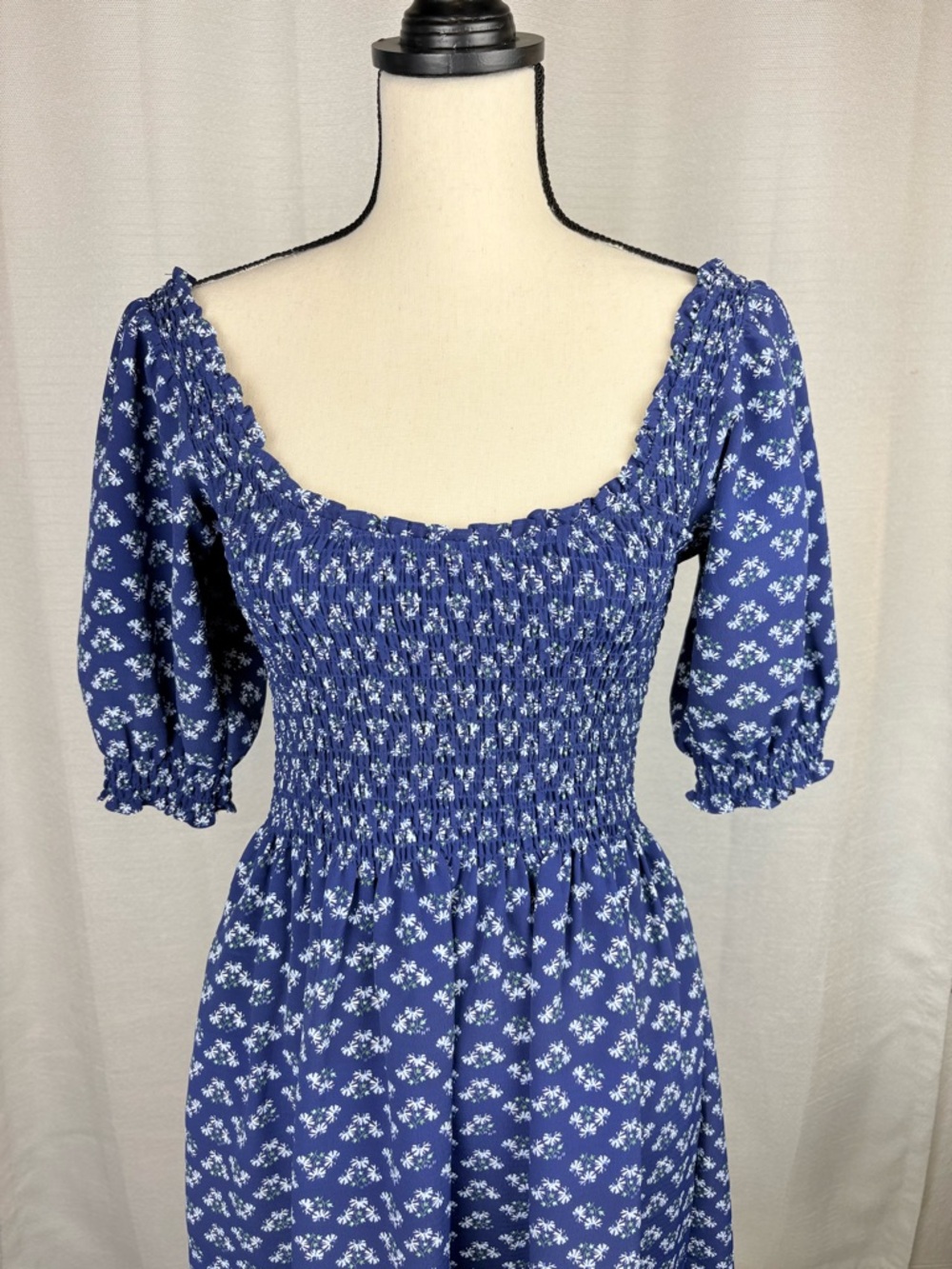Hill House Nap Dress Blue Floral Smocked Midi Cottagecore XS - Picture 3 of 9